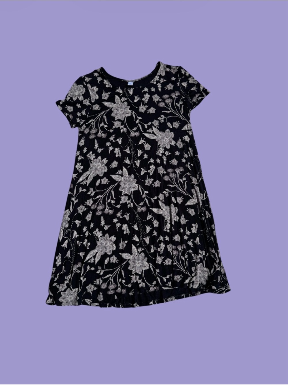 Floral Rayon Black & white T shirt dress Large